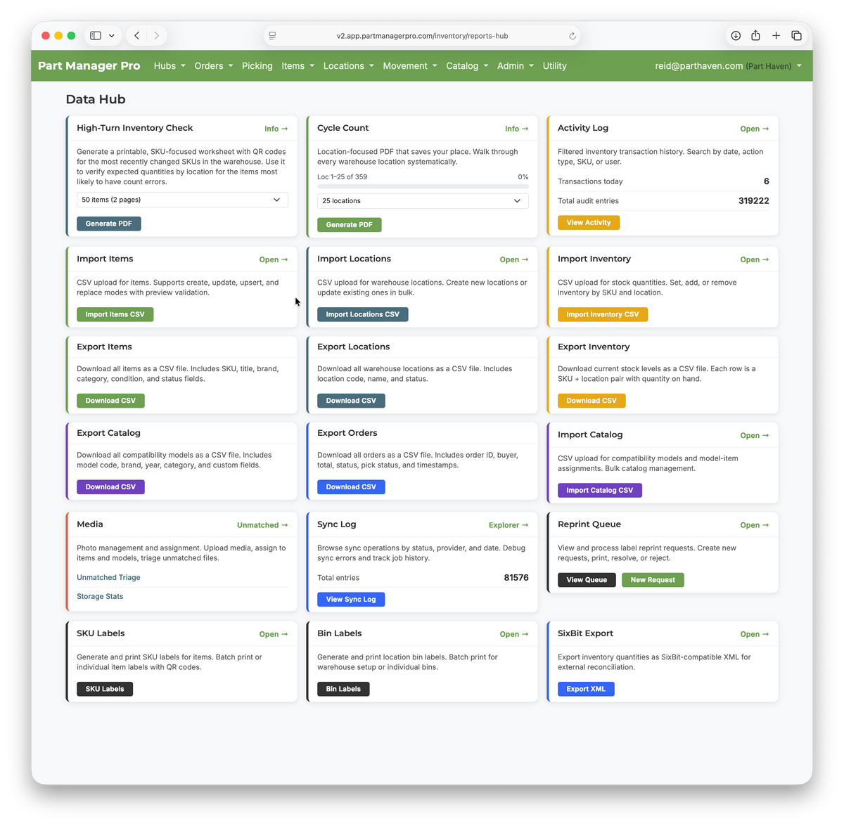 Data Hub — imports, exports, and labels