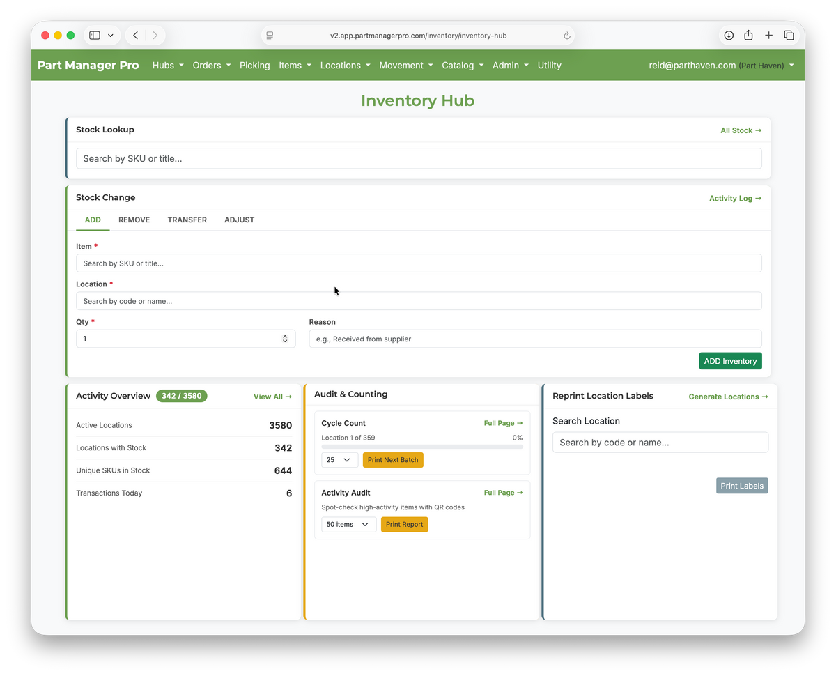 Inventory Hub — stock lookup and movement