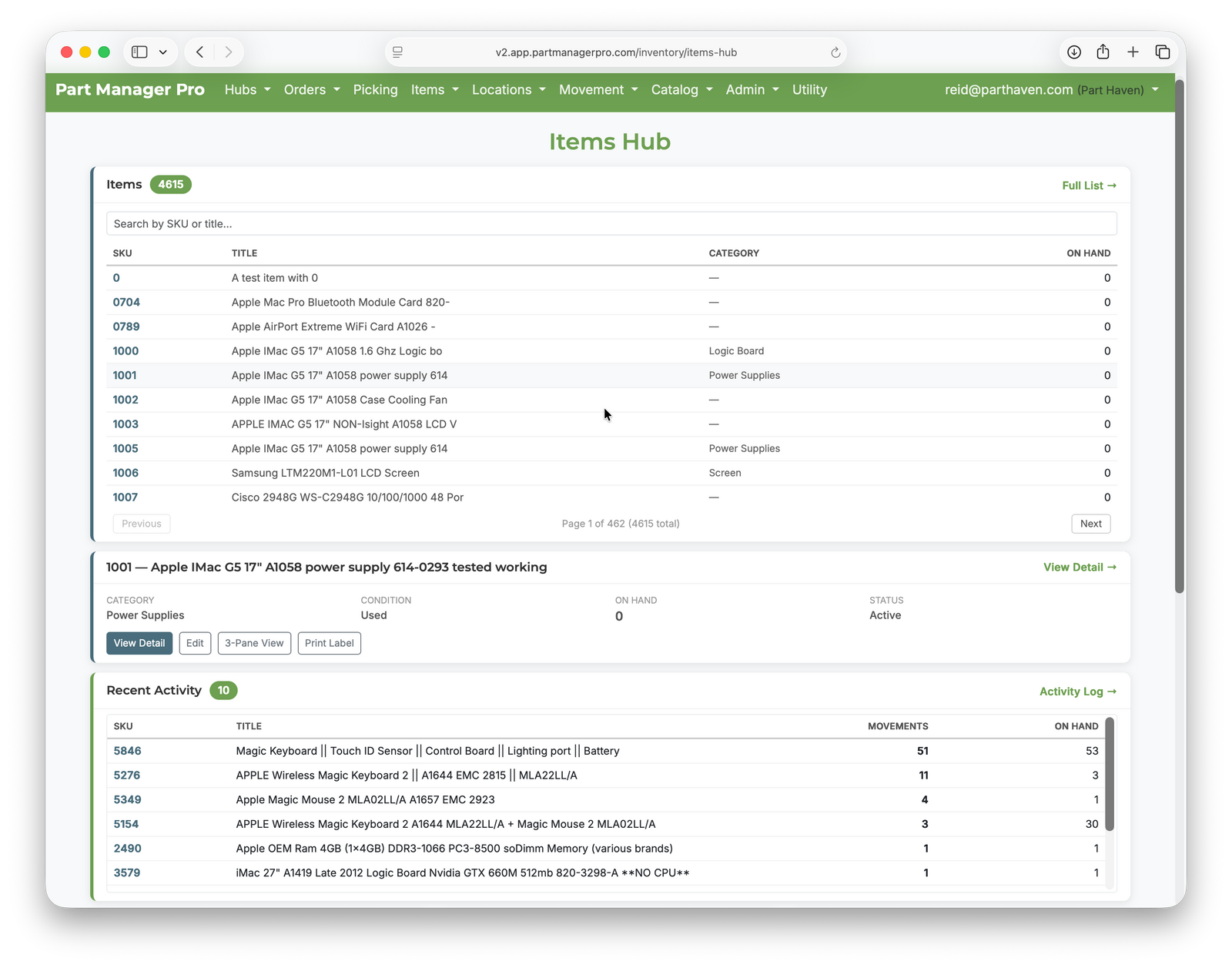 Items Hub — catalog and item detail